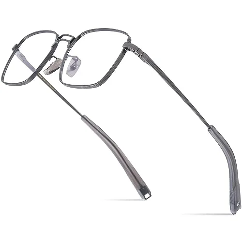 FONEX Pure Titanium Glasses Frame Men Square Eyeglasses Optical Eyewear F8827 (F8827 Grey, Clear)