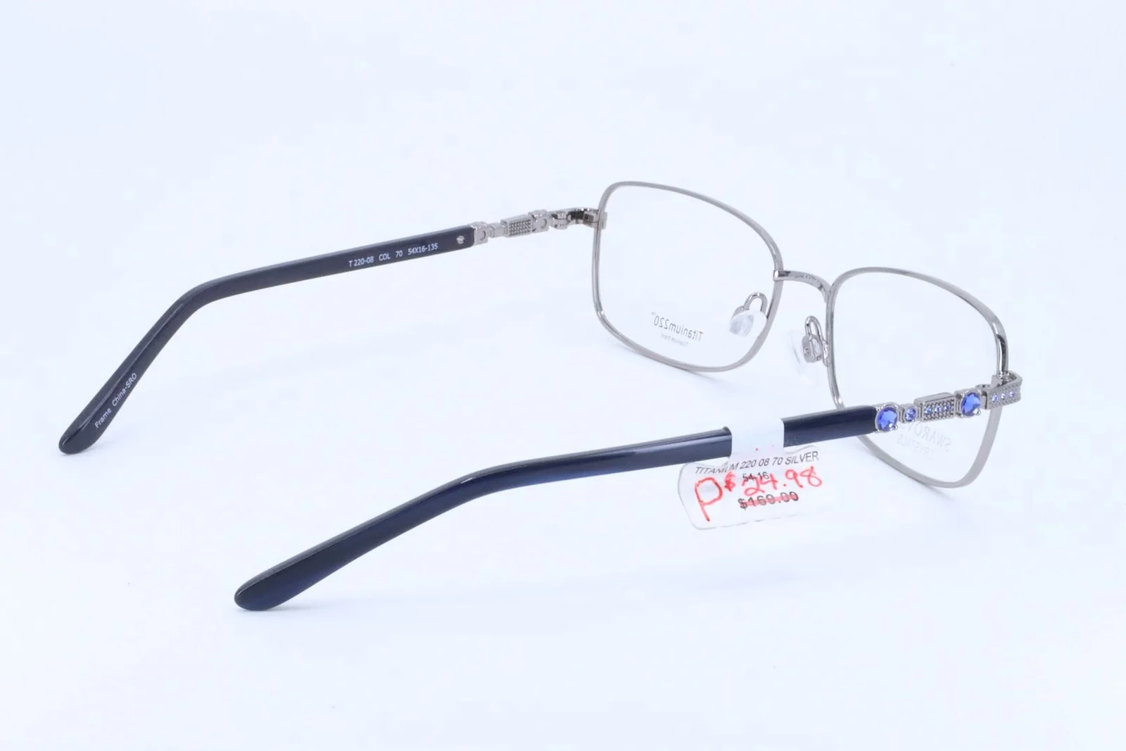 Titanium 220 T220-08 Silver-Blue Rectangle Women Full Rim 54-16-135 Eyeglasses 4