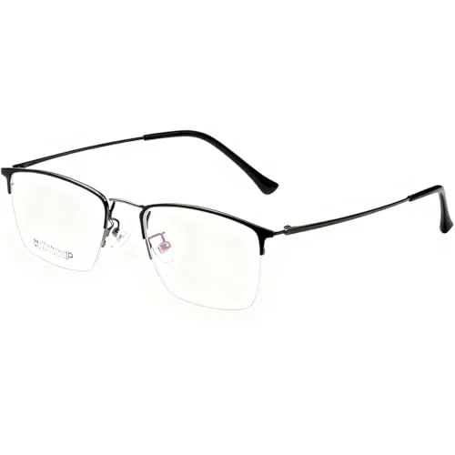 Titanium Semi Rimless Prescription Glasses Frame For Men,Ultra Lightweight Optical Eye Glasses Frames, Half Frame Myopia Eyewear Frames For Men/Demo Lens, 53 mm