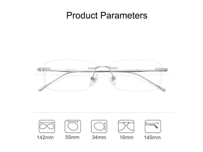 Ultralight Frameless Silver Eyeglasses β-Titanium Frames Anti-blue light Eyewear 2